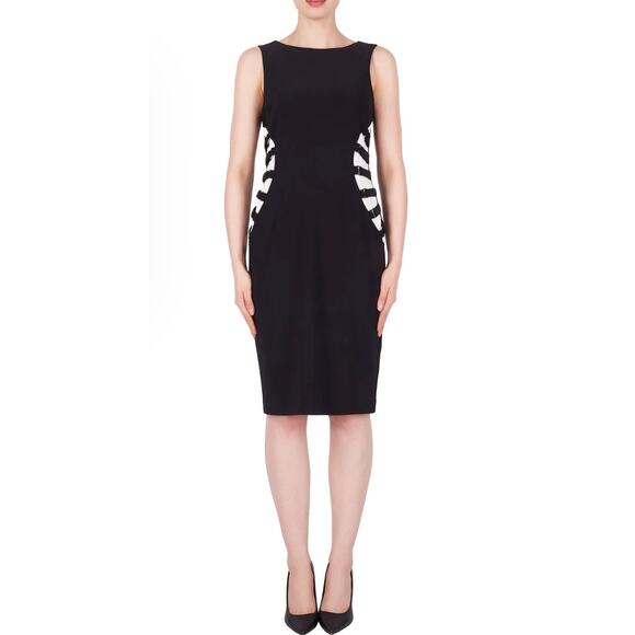 Joseph Ribkoff Women's 8 Black white silky knit unlined abstract midi dress - Picture 1 of 7